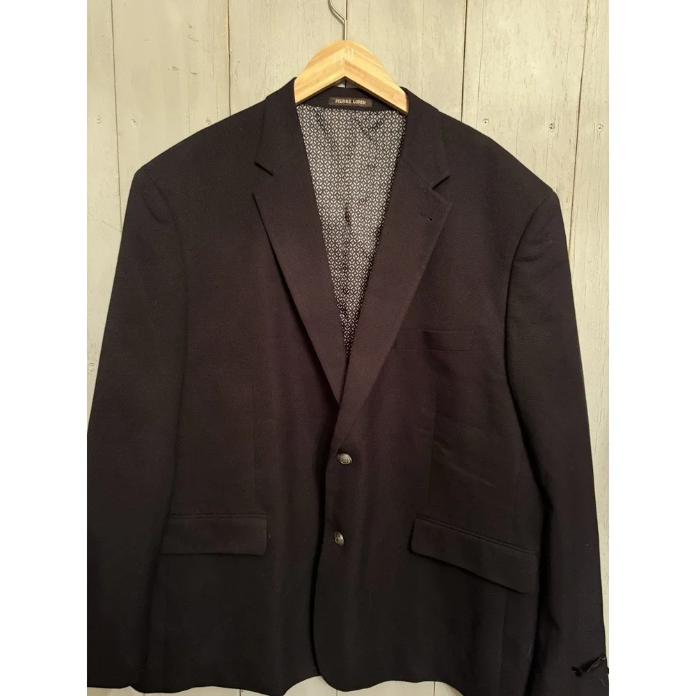 Pierre Loren 52R Black Classic  Sport Coat Blazer Jacket Solid 2B Polyester